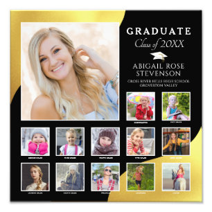 High School K-12 Photo Collage Black Brushed Gold
