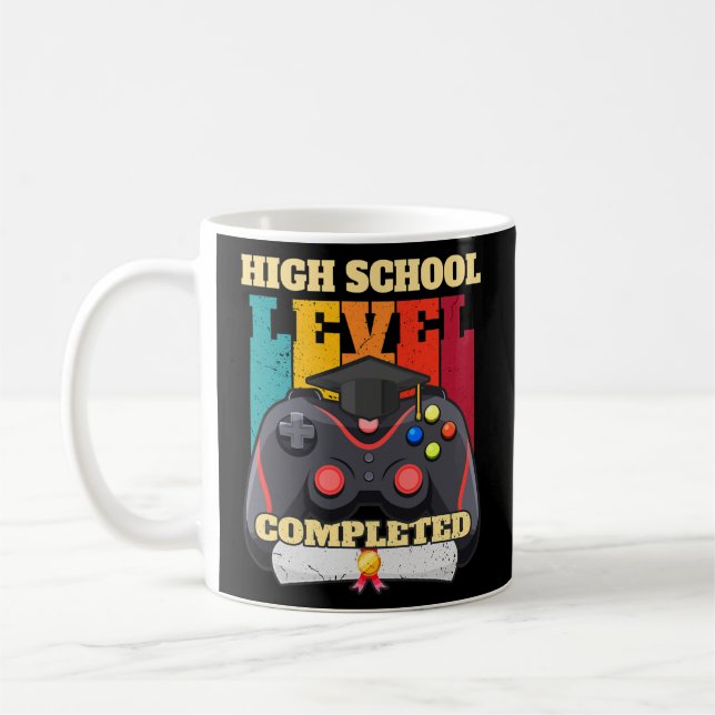 High School Level Complete Funny Gamer Graduation Coffee Mug (Left)