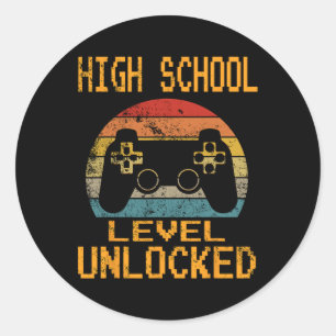 High School Level Unlocked Video Gamer Back to Sch Classic Round Sticker