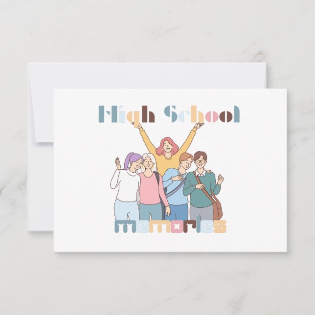 High School Memories Friends Illustration Invitation (Front)