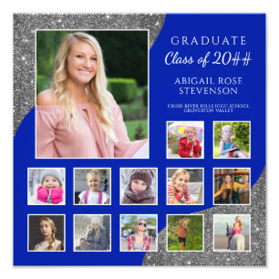 High School Photo Collage K-12 Royal Blue Silver Print