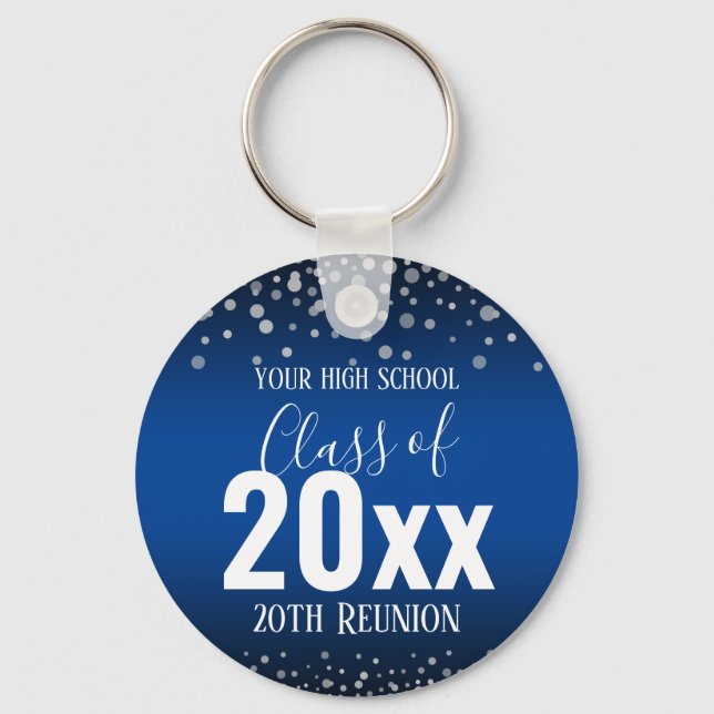 High School Reunion Any Year Confetti Blue Keychain (Front)