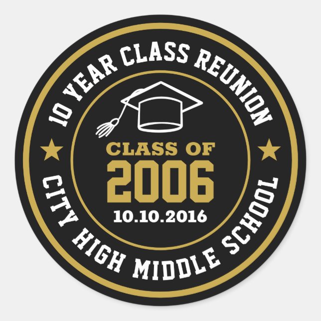 High School Reunion Class Of Custom Year Classic Round Sticker (Front)