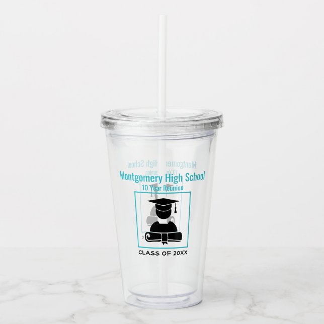 High School Reunion Custom Black Baby Blue Acrylic Tumbler (Front)