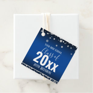 High School Reunion Elegant Confetti Blue Favour Tags