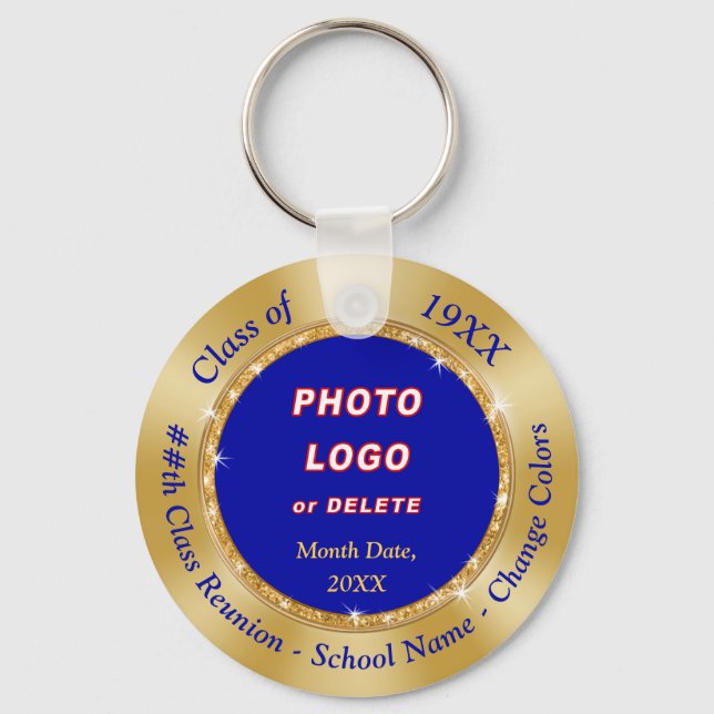 High School Reunion Favours, Personalized Blue Gol Keychain (Front)