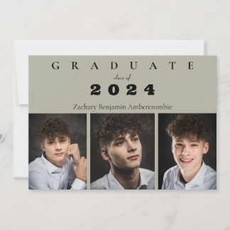 High School Sage Green Photo Collage Graduation Announcement