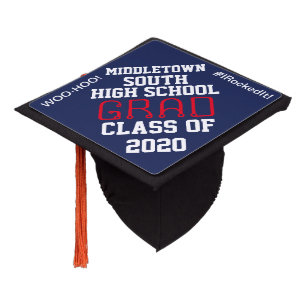 High School Senior Graduation Navy Blue White Graduation Cap Topper