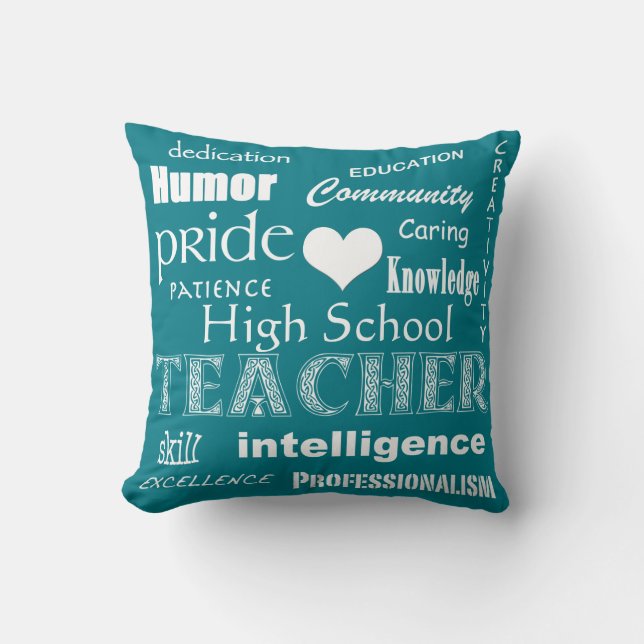 High School Teacher Pride-White Heart+Customizable Throw Pillow (Front)