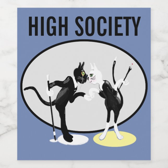 High Society cats in black and white dress Wine Label (Single Label)