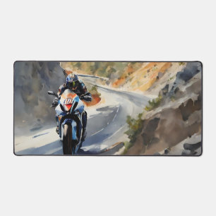 High-Speed Adventure in Vibrant Mountain Landscape Desk Mat