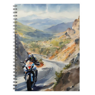 High-Speed Adventure in Vibrant Mountain Landscape Notebook