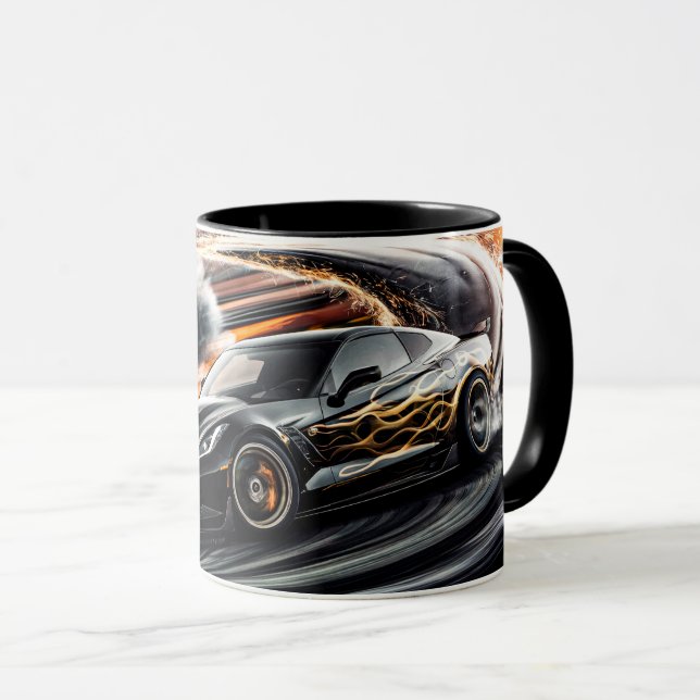 High Speed Black Sports Car Drifting Mug (Front Right)