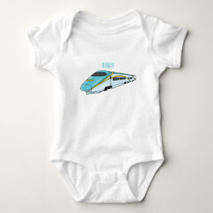 High speed bullet train cartoon illustration baby bodysuit