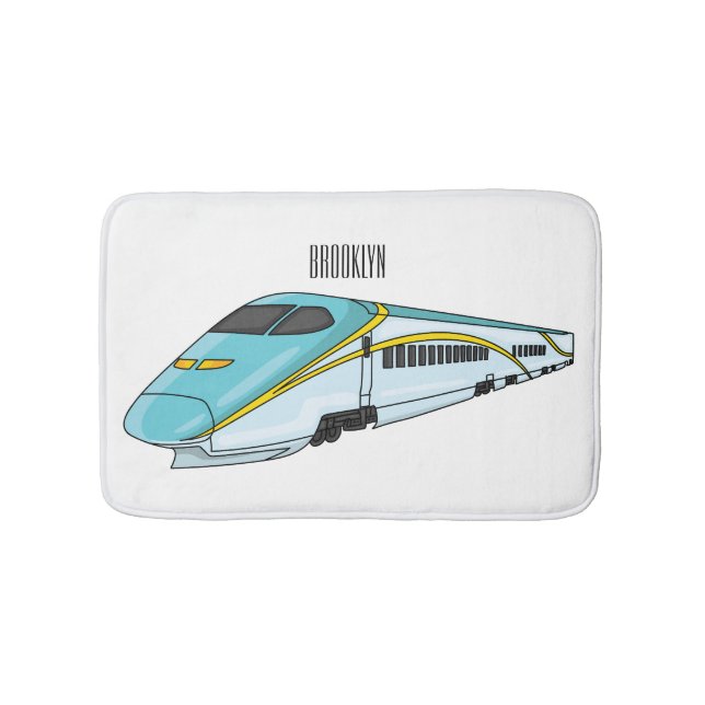 High speed bullet train cartoon illustration bath mat (Front)