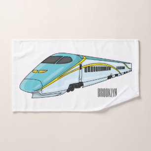 High speed bullet train cartoon illustration bath towel set