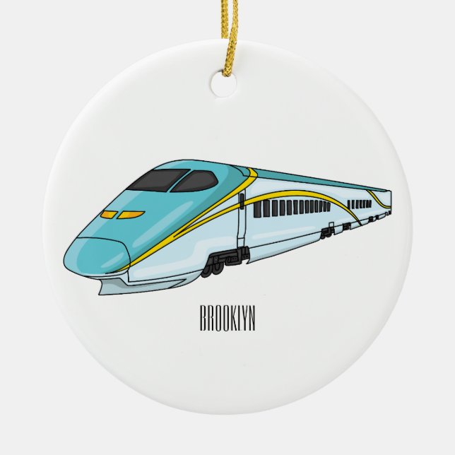 High speed bullet train cartoon illustration  ceramic ornament (Front)