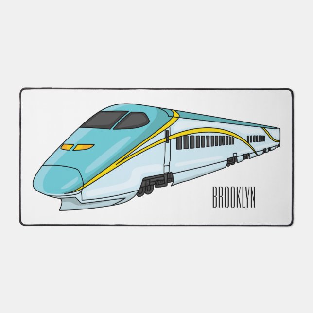 High speed bullet train cartoon illustration desk mat (Front)