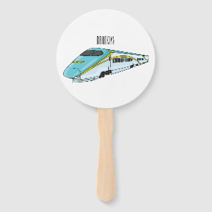 High speed bullet train cartoon illustration hand fan
