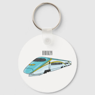 High speed bullet train cartoon illustration keychain