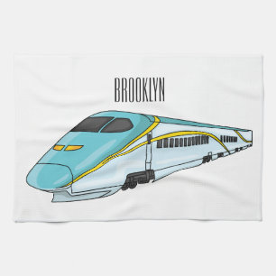 High speed bullet train cartoon illustration kitchen towel