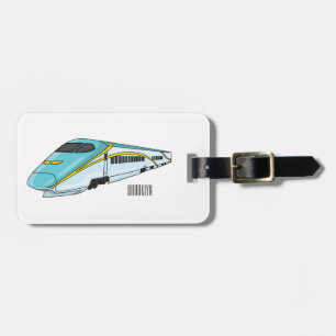 High speed bullet train cartoon illustration luggage tag