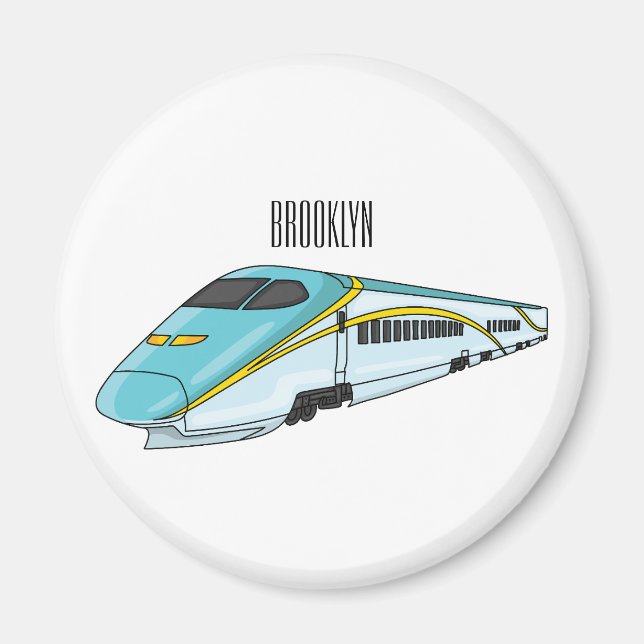 High speed bullet train cartoon illustration magnet (Front)