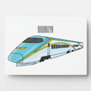 High speed bullet train cartoon illustration plaque