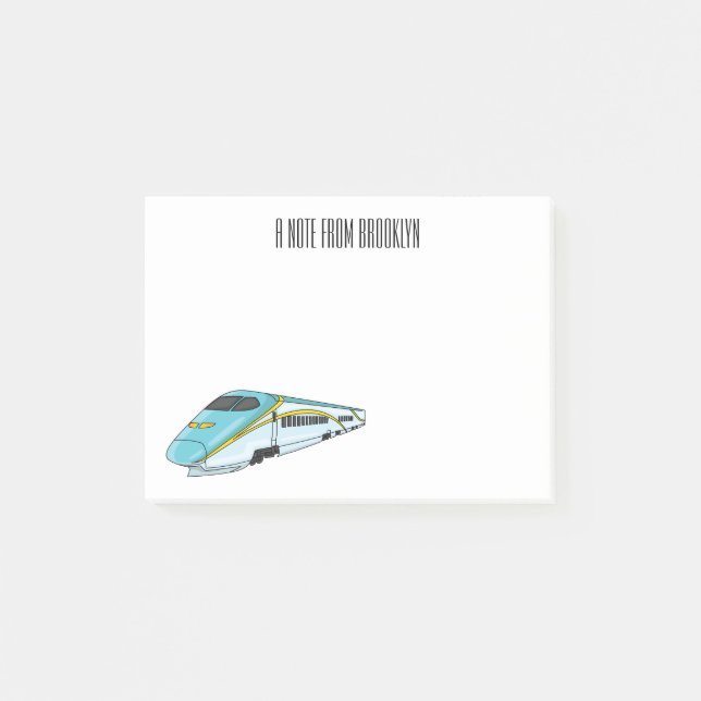 High speed bullet train cartoon illustration post-it notes (Front)