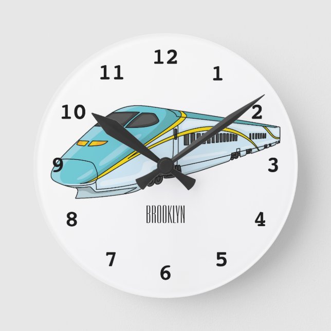 High speed bullet train cartoon illustration round clock (Front)