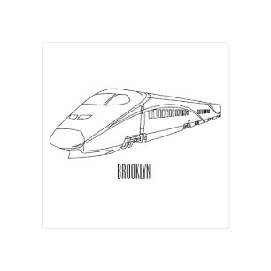 High speed bullet train cartoon illustration rubber stamp