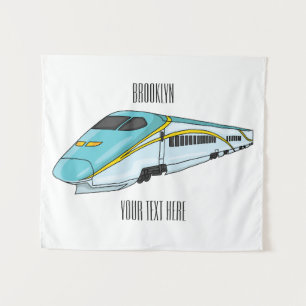 High speed bullet train cartoon illustration tapestry