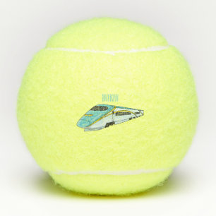 High speed bullet train cartoon illustration  tennis balls