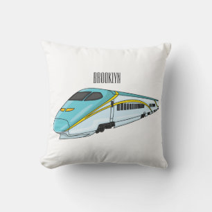 High speed bullet train cartoon illustration throw pillow