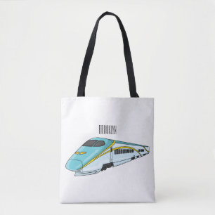 High speed bullet train cartoon illustration tote bag