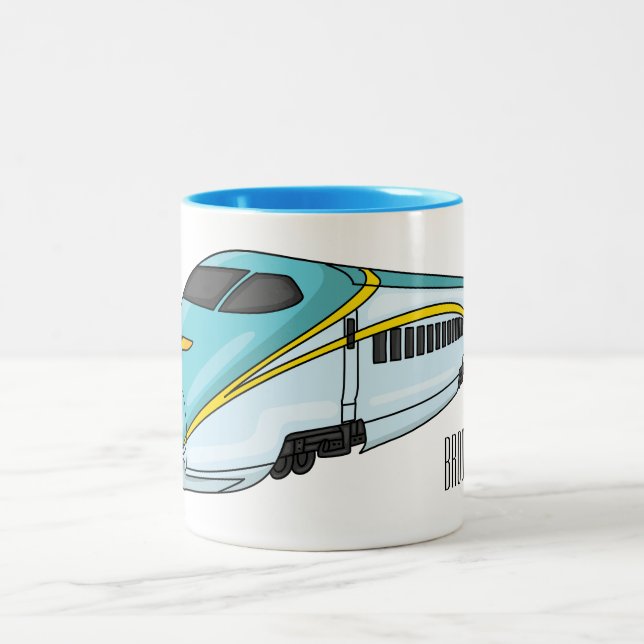 High speed bullet train cartoon illustration Two-Tone coffee mug (Center)