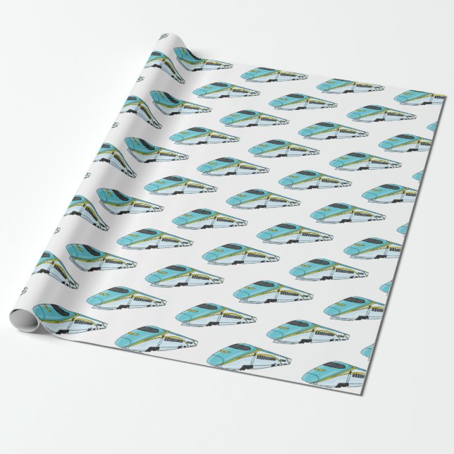 High speed bullet train cartoon illustration wrapping paper (Unrolled)