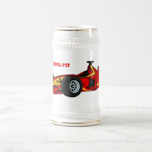 High speed racing cars cartoon illustration beer stein