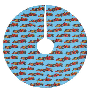 High speed racing cars cartoon illustration brushed polyester tree skirt