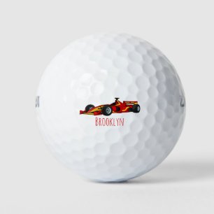 High speed racing cars cartoon illustration golf balls