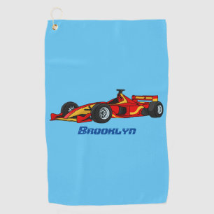High speed racing cars cartoon illustration golf towel