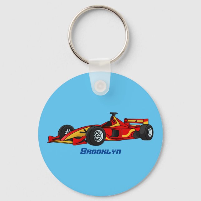 High speed racing cars cartoon illustration  keychain (Front)