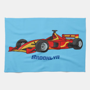 High speed racing cars cartoon illustration kitchen towel