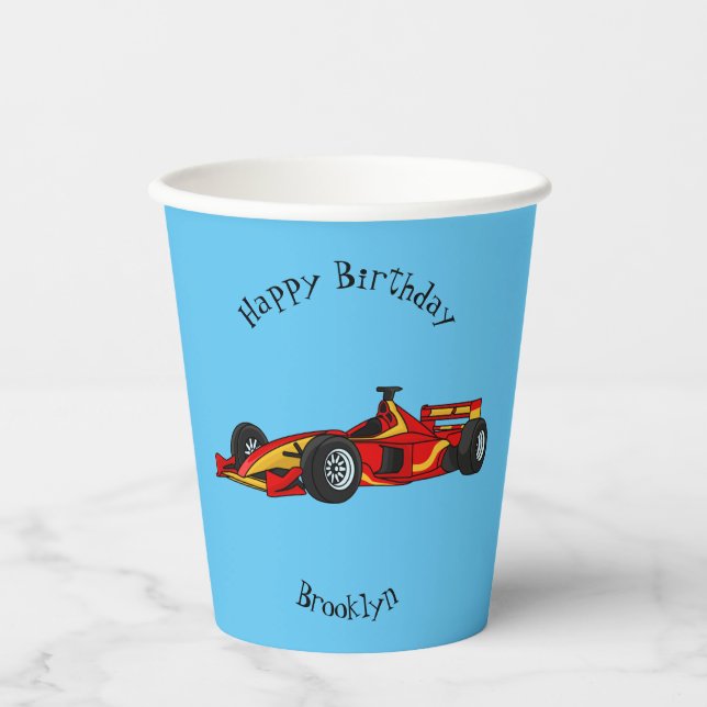 High speed racing cars cartoon illustration paper cups (Front)