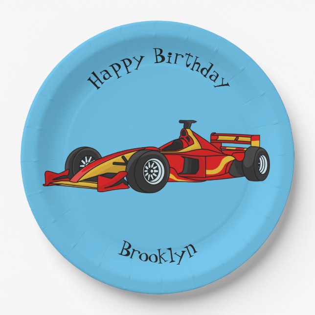 High speed racing cars cartoon illustration paper plate (Front)