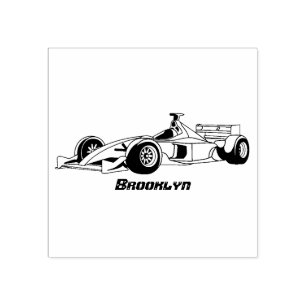 High speed racing cars cartoon illustration rubber stamp