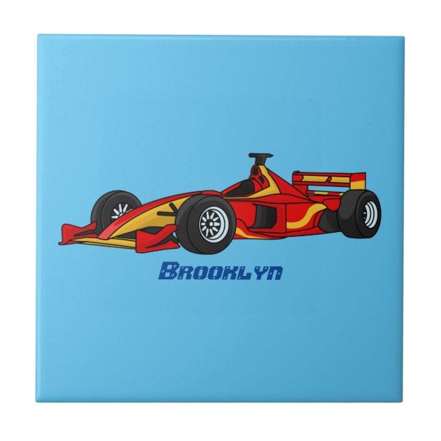 High speed racing cars cartoon illustration tile (Front)