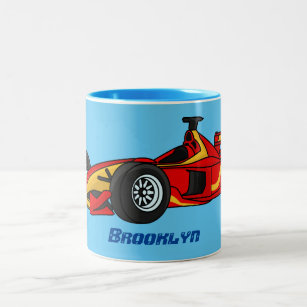 High speed racing cars cartoon illustration Two-Tone coffee mug