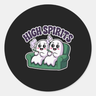 High Spirits Funny Ghost Weed Halloween Humor  Classic Round Sticker