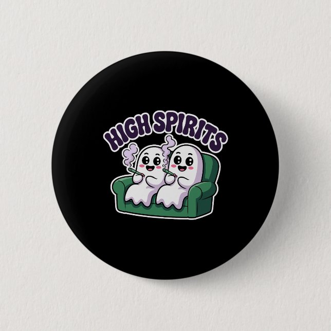 High Spirits Funny Ghost Weed Halloween Humour  2 Inch Round Button (Front)